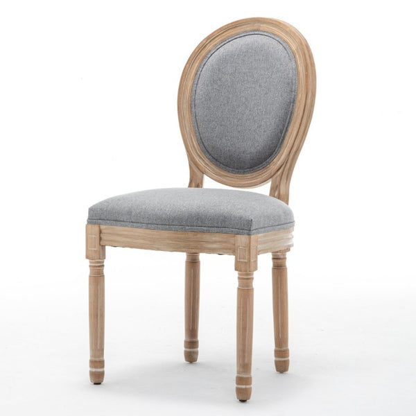 English Elm Farmhouse Rubberwood Dining Chairs with Carved Oak Frame and Linen Cushioned Seats Set of 2 Grey W6098P507919