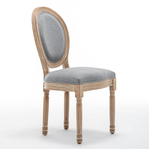 English Elm Farmhouse Rubberwood Dining Chairs with Carved Oak Frame and Linen Cushioned Seats Set of 2 Grey W6098P507919