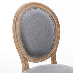 English Elm Farmhouse Rubberwood Dining Chairs with Carved Oak Frame and Linen Cushioned Seats Set of 2 Grey W6098P507919