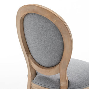 English Elm Farmhouse Rubberwood Dining Chairs with Carved Oak Frame and Linen Cushioned Seats Set of 2 Grey W6098P507919