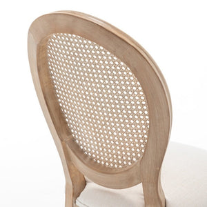 English Elm Farmhouse Rubberwood Dining Chairs with Rattan Back and Linen Cushion Seat Set of 2 Beige W6098P507920