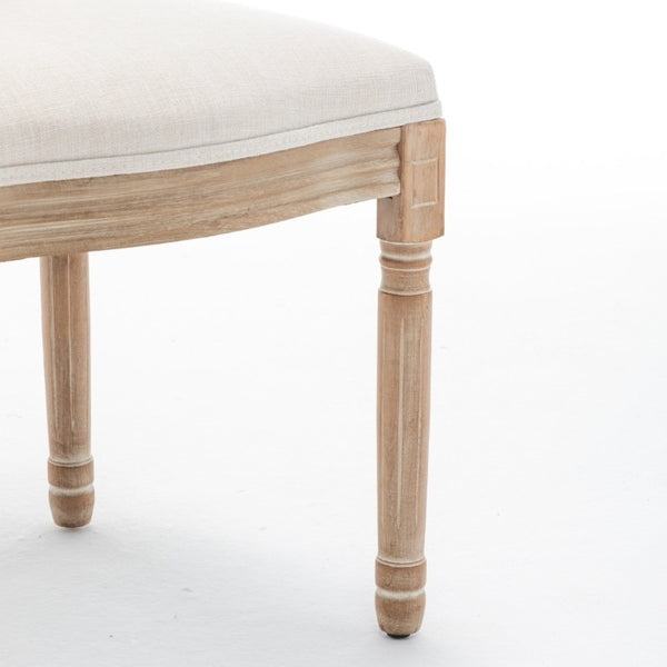 English Elm Farmhouse Rubberwood Dining Chairs with Rattan Back and Linen Cushion Seat Set of 2 Beige W6098P507920
