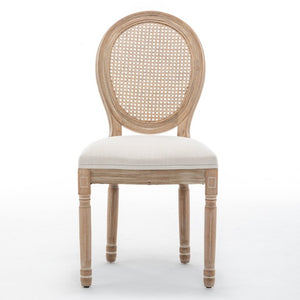 English Elm Farmhouse Rubberwood Dining Chairs with Rattan Back and Linen Cushion Seat Set of 2 Beige W6098P507920