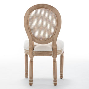 English Elm Farmhouse Rubberwood Dining Chairs with Rattan Back and Linen Cushion Seat Set of 2 Beige W6098P507920