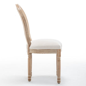 English Elm Farmhouse Rubberwood Dining Chairs with Rattan Back and Linen Cushion Seat Set of 2 Beige W6098P507920