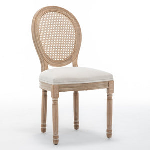 English Elm Farmhouse Rubberwood Dining Chairs with Rattan Back and Linen Cushion Seat Set of 2 Beige W6098P507920