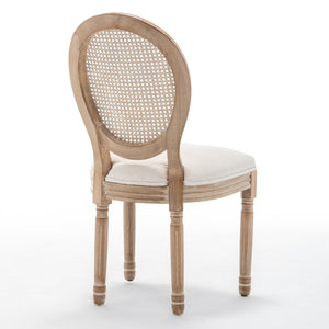 English Elm Farmhouse Rubberwood Dining Chairs with Rattan Back and Linen Cushion Seat Set of 2 Beige W6098P507920