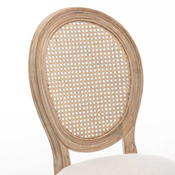 English Elm Farmhouse Rubberwood Dining Chairs with Rattan Back and Linen Cushion Seat Set of 2 Beige W6098P507920