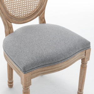 English Elm Farmhouse Rubberwood Dining Chairs with Rattan Back and Linen Cushion Seat Set of 2 Grey W6098P507921