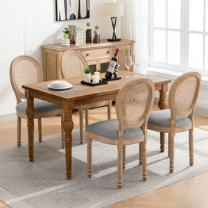 English Elm Farmhouse Rubberwood Dining Chairs with Rattan Back and Linen Cushion Seat Set of 2 Grey W6098P507921