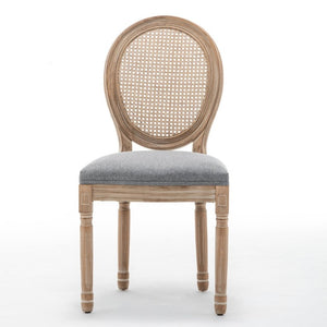 English Elm Farmhouse Rubberwood Dining Chairs with Rattan Back and Linen Cushion Seat Set of 2 Grey W6098P507921