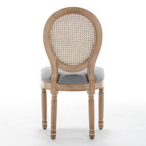 English Elm Farmhouse Rubberwood Dining Chairs with Rattan Back and Linen Cushion Seat Set of 2 Grey W6098P507921