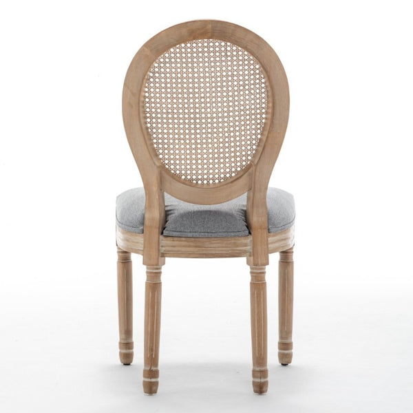 English Elm Farmhouse Rubberwood Dining Chairs with Rattan Back and Linen Cushion Seat Set of 2 Grey W6098P507921