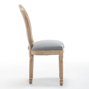 English Elm Farmhouse Rubberwood Dining Chairs with Rattan Back and Linen Cushion Seat Set of 2 Grey W6098P507921