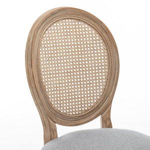 English Elm Farmhouse Rubberwood Dining Chairs with Rattan Back and Linen Cushion Seat Set of 2 Grey W6098P507921