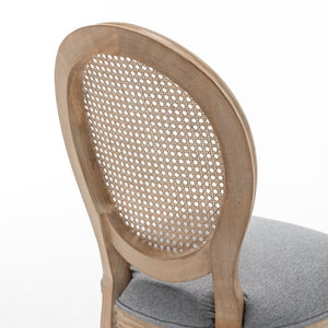 English Elm Farmhouse Rubberwood Dining Chairs with Rattan Back and Linen Cushion Seat Set of 2 Grey W6098P507921