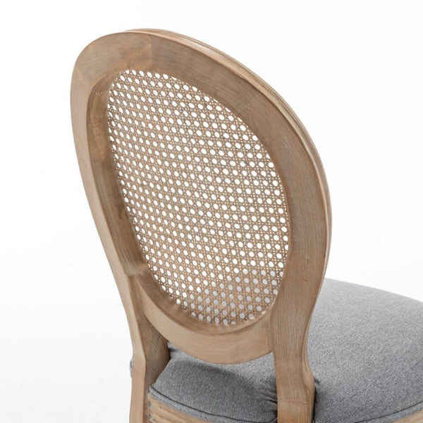 English Elm Farmhouse Rubberwood Dining Chairs with Rattan Back and Linen Cushion Seat Set of 2 Grey W6098P507921