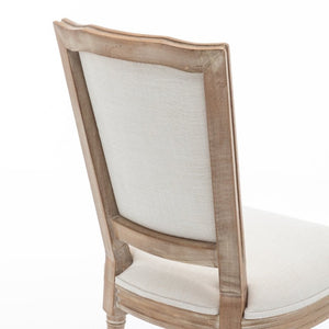 English Elm Farmhouse Rubberwood Dining Chairs Set of 2 with Carved Oak Finish and Linen Cushioned Seats Beige W6098P507922