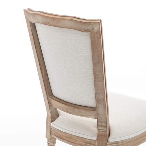 English Elm Farmhouse Rubberwood Dining Chairs Set of 2 with Carved Oak Finish and Linen Cushioned Seats Beige W6098P507922