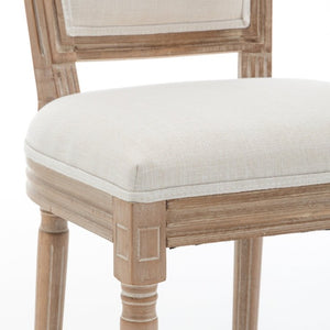 English Elm Farmhouse Rubberwood Dining Chairs Set of 2 with Carved Oak Finish and Linen Cushioned Seats Beige W6098P507922
