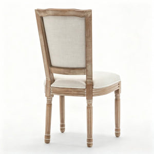 English Elm Farmhouse Rubberwood Dining Chairs Set of 2 with Carved Oak Finish and Linen Cushioned Seats Beige W6098P507922