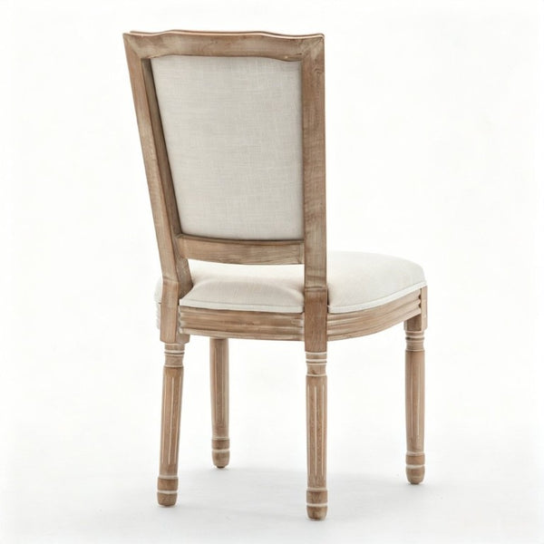 English Elm Farmhouse Rubberwood Dining Chairs Set of 2 with Carved Oak Finish and Linen Cushioned Seats Beige W6098P507922