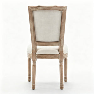 English Elm Farmhouse Rubberwood Dining Chairs Set of 2 with Carved Oak Finish and Linen Cushioned Seats Beige W6098P507922