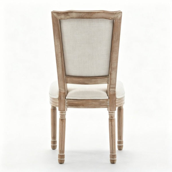 English Elm Farmhouse Rubberwood Dining Chairs Set of 2 with Carved Oak Finish and Linen Cushioned Seats Beige W6098P507922