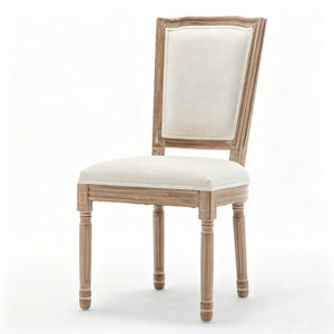 English Elm Farmhouse Rubberwood Dining Chairs Set of 2 with Carved Oak Finish and Linen Cushioned Seats Beige W6098P507922