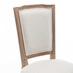 English Elm Farmhouse Rubberwood Dining Chairs Set of 2 with Carved Oak Finish and Linen Cushioned Seats Beige W6098P507922