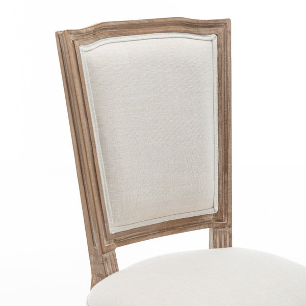 English Elm Farmhouse Rubberwood Dining Chairs Set of 2 with Carved Oak Finish and Linen Cushioned Seats Beige W6098P507922