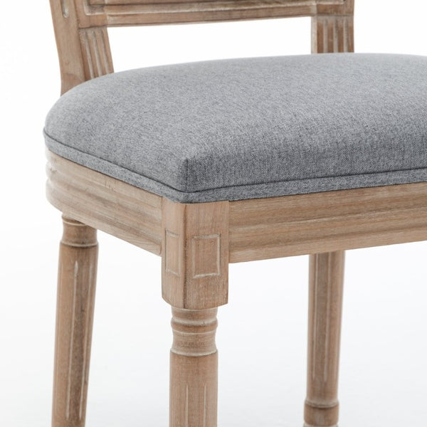 English Elm Farmhouse Rubberwood Dining Chairs Set of 2 with Carved Oak Finish and Linen Cushioned Seats Grey W6098P507923