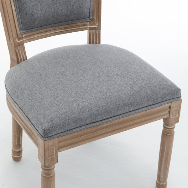 English Elm Farmhouse Rubberwood Dining Chairs Set of 2 with Carved Oak Finish and Linen Cushioned Seats Grey W6098P507923