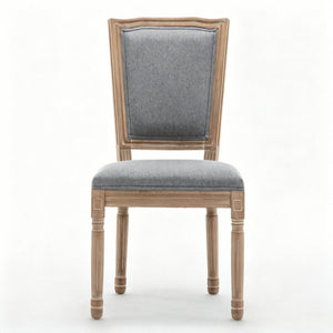 English Elm Farmhouse Rubberwood Dining Chairs Set of 2 with Carved Oak Finish and Linen Cushioned Seats Grey W6098P507923
