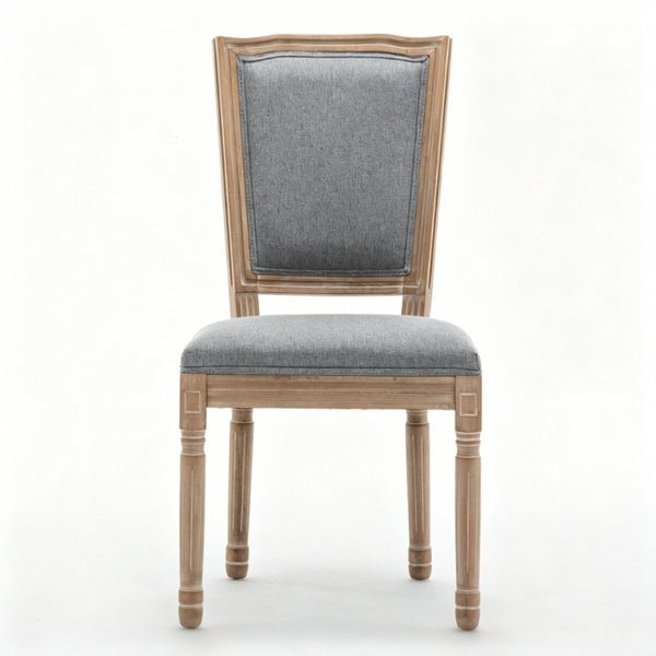 English Elm Farmhouse Rubberwood Dining Chairs Set of 2 with Carved Oak Finish and Linen Cushioned Seats Grey W6098P507923