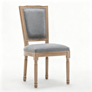 English Elm Farmhouse Rubberwood Dining Chairs Set of 2 with Carved Oak Finish and Linen Cushioned Seats Grey W6098P507923