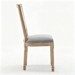 English Elm Farmhouse Rubberwood Dining Chairs Set of 2 with Carved Oak Finish and Linen Cushioned Seats Grey W6098P507923