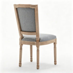 English Elm Farmhouse Rubberwood Dining Chairs Set of 2 with Carved Oak Finish and Linen Cushioned Seats Grey W6098P507923