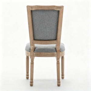 English Elm Farmhouse Rubberwood Dining Chairs Set of 2 with Carved Oak Finish and Linen Cushioned Seats Grey W6098P507923