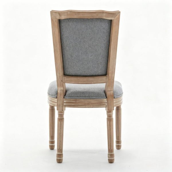 English Elm Farmhouse Rubberwood Dining Chairs Set of 2 with Carved Oak Finish and Linen Cushioned Seats Grey W6098P507923