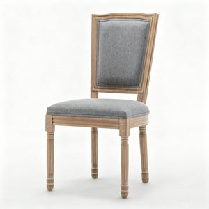English Elm Farmhouse Rubberwood Dining Chairs Set of 2 with Carved Oak Finish and Linen Cushioned Seats Grey W6098P507923