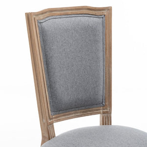 English Elm Farmhouse Rubberwood Dining Chairs Set of 2 with Carved Oak Finish and Linen Cushioned Seats Grey W6098P507923
