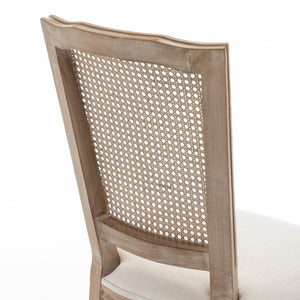 English Elm Farmhouse Rubberwood Dining Chairs Handwoven Rattan Back Linen Cushion Set of 2 Beige W6098P507924