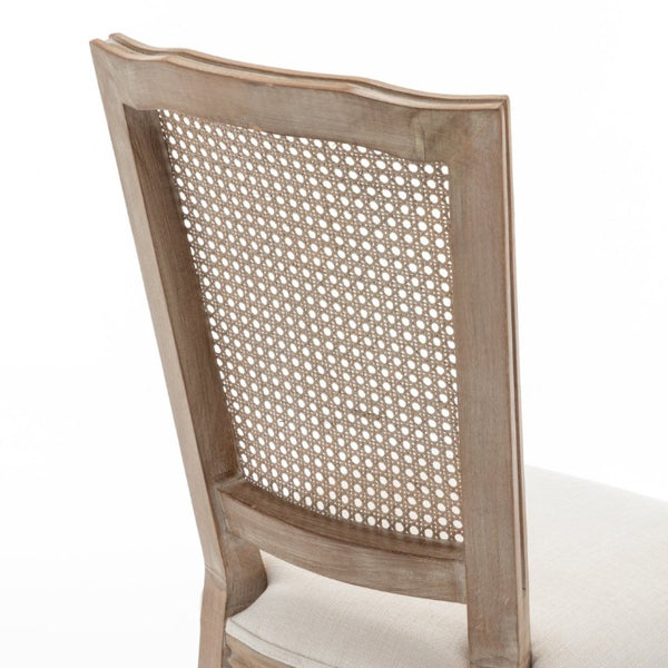 English Elm Farmhouse Rubberwood Dining Chairs Handwoven Rattan Back Linen Cushion Set of 2 Beige W6098P507924