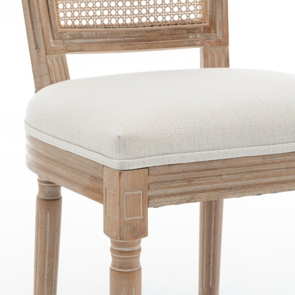 English Elm Farmhouse Rubberwood Dining Chairs Handwoven Rattan Back Linen Cushion Set of 2 Beige W6098P507924
