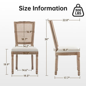 English Elm Farmhouse Rubberwood Dining Chairs Handwoven Rattan Back Linen Cushion Set of 2 Beige W6098P507924