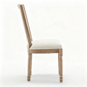 English Elm Farmhouse Rubberwood Dining Chairs Handwoven Rattan Back Linen Cushion Set of 2 Beige W6098P507924