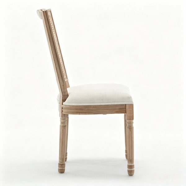 English Elm Farmhouse Rubberwood Dining Chairs Handwoven Rattan Back Linen Cushion Set of 2 Beige W6098P507924