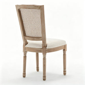 English Elm Farmhouse Rubberwood Dining Chairs Handwoven Rattan Back Linen Cushion Set of 2 Beige W6098P507924