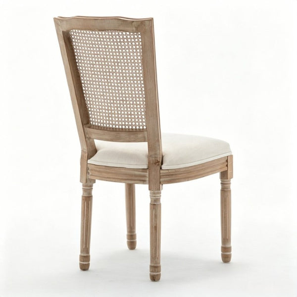 English Elm Farmhouse Rubberwood Dining Chairs Handwoven Rattan Back Linen Cushion Set of 2 Beige W6098P507924